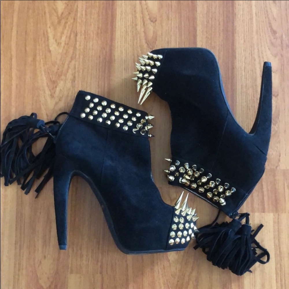 Jeffrey Campbell gold studded suede booties